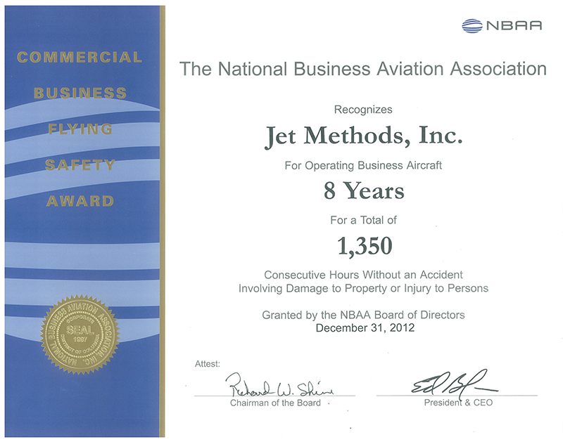 The National Business Aviation Association Commercial Award Certificate